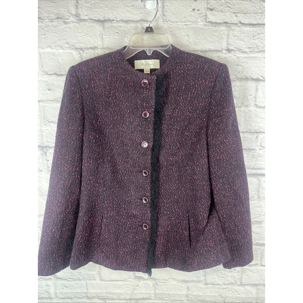 Oleg Cassini VTG Women's Old Money Tweed Fringe Lined Blazer Jacket Size 10